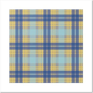 Blue, Yellow and Grey Scottish Tartan Style Design Posters and Art